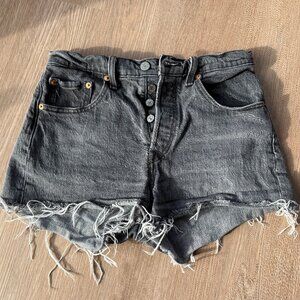Levi's 501 Original High Waisted Jean Shorts (Distressed Black - size 27)